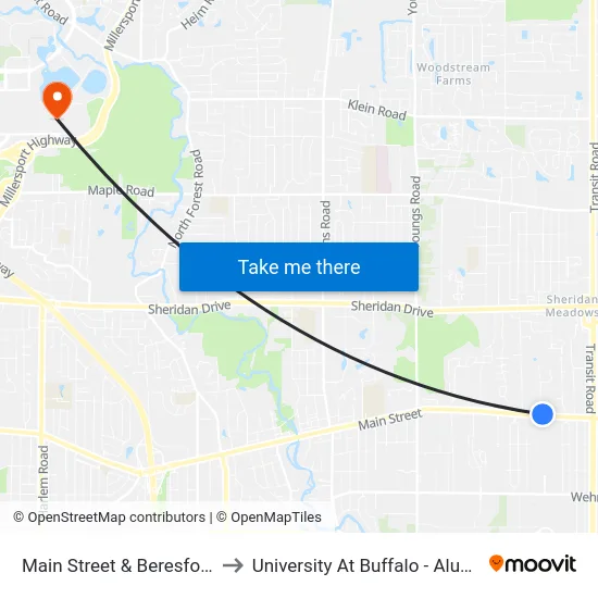 Main Street & Beresford Court to University At Buffalo - Alumni Arena map