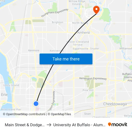 Main Street & Dodge Street to University At Buffalo - Alumni Arena map