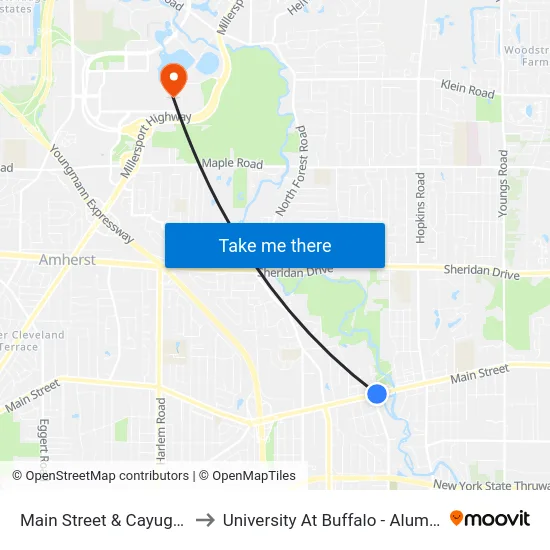 Main Street & Cayuga Road to University At Buffalo - Alumni Arena map