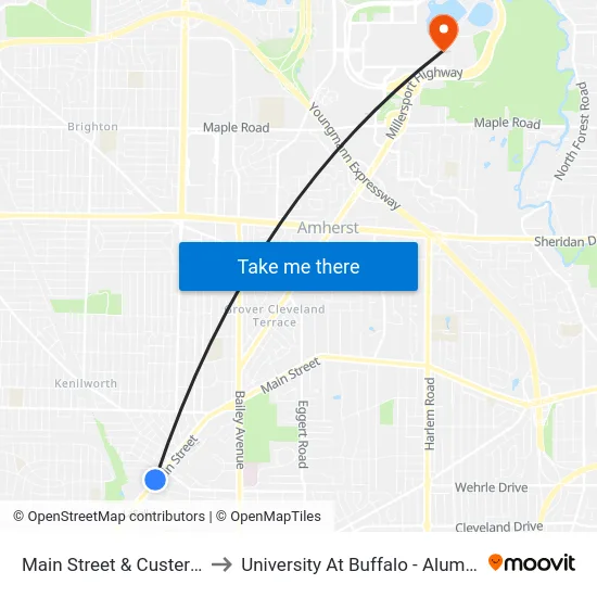 Main Street & Custer Street to University At Buffalo - Alumni Arena map