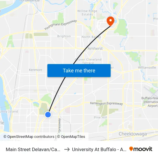 Main Street Delavan/Canisius Colleg to University At Buffalo - Alumni Arena map