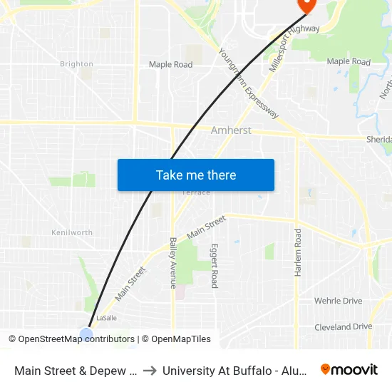 Main Street & Depew Avenue to University At Buffalo - Alumni Arena map