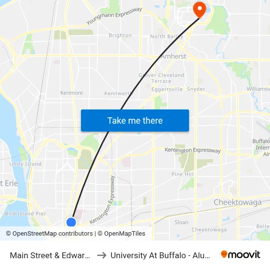 Main Street & Edward Street to University At Buffalo - Alumni Arena map