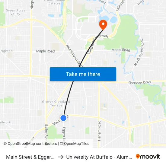 Main Street & Eggert Road to University At Buffalo - Alumni Arena map