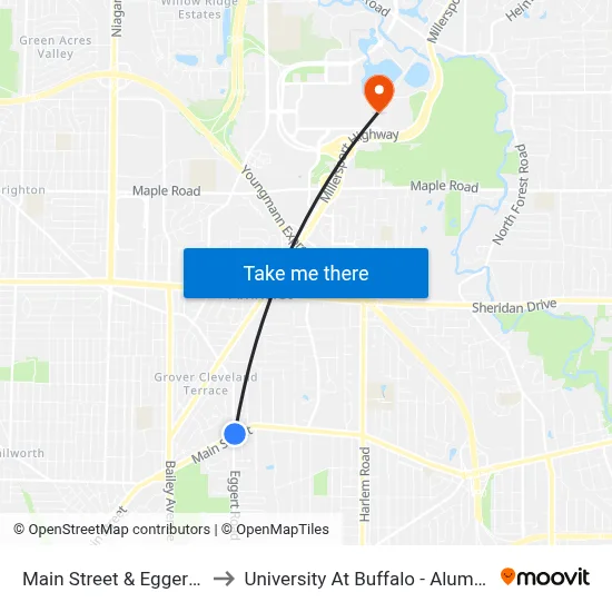 Main Street & Eggert Road to University At Buffalo - Alumni Arena map