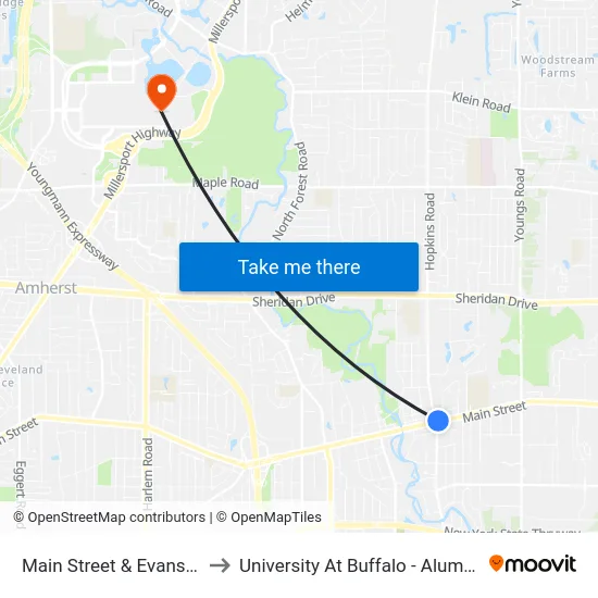 Main Street & Evans Street to University At Buffalo - Alumni Arena map