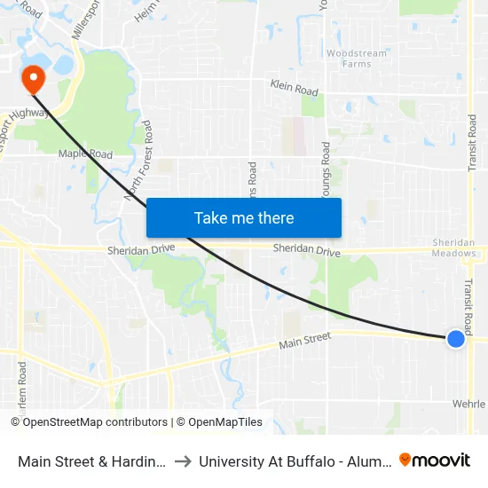 Main Street & Harding Road to University At Buffalo - Alumni Arena map