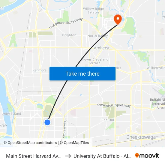 Main Street Harvard Avenue South to University At Buffalo - Alumni Arena map