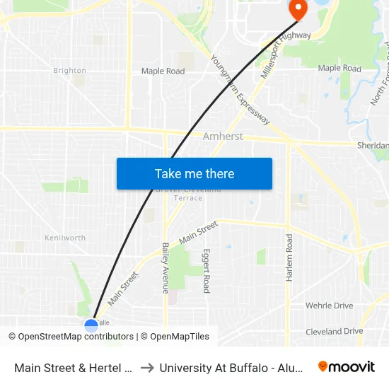 Main Street & Hertel Avenue to University At Buffalo - Alumni Arena map