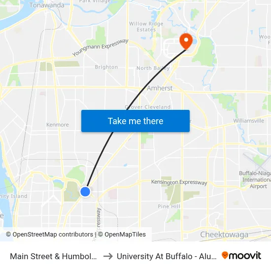 Main Street & Humboldt Station to University At Buffalo - Alumni Arena map