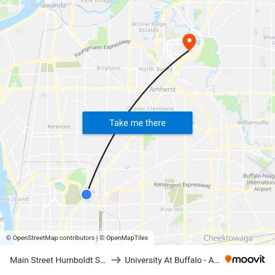 Main Street Humboldt Station South to University At Buffalo - Alumni Arena map
