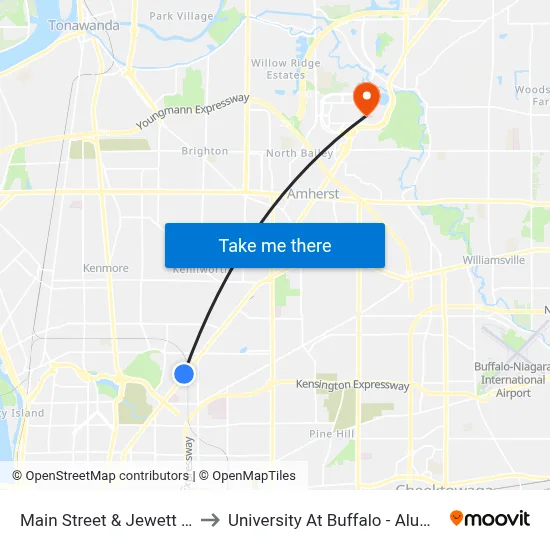 Main Street & Jewett Avenue to University At Buffalo - Alumni Arena map