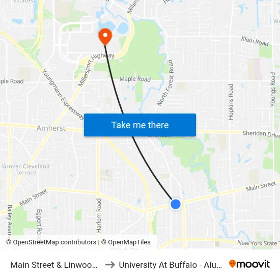 Main Street & Linwood Avenue to University At Buffalo - Alumni Arena map