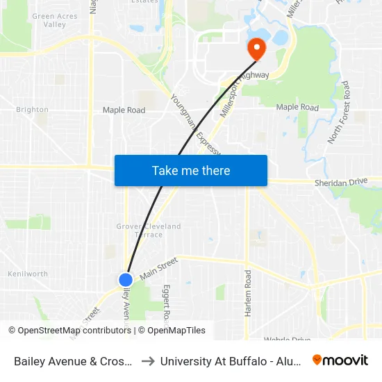 Bailey Avenue & Crosby Circle to University At Buffalo - Alumni Arena map