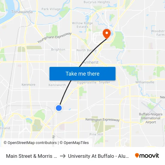 Main Street & Morris Avenue to University At Buffalo - Alumni Arena map