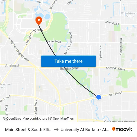 Main Street & South Ellicott Street to University At Buffalo - Alumni Arena map