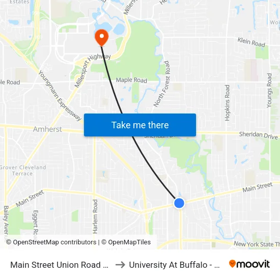 Main Street Union Road West Nearsid to University At Buffalo - Alumni Arena map