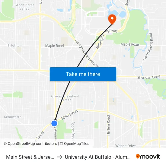 Main Street & Jersey Left to University At Buffalo - Alumni Arena map
