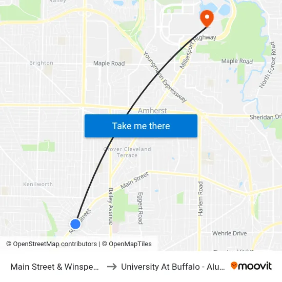 Main Street & Winspear Avenue to University At Buffalo - Alumni Arena map