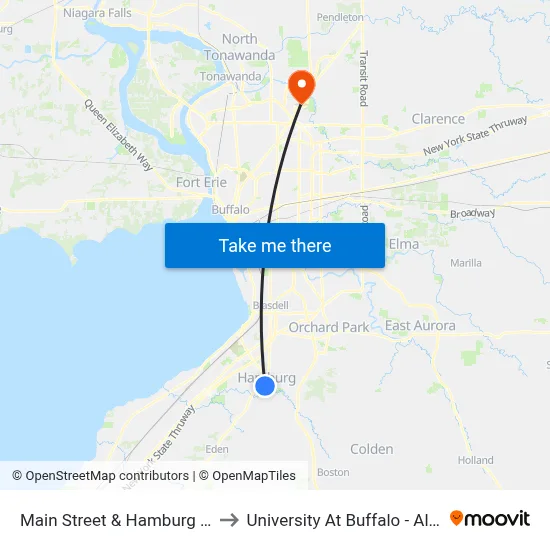 Main Street & Hamburg Post Office to University At Buffalo - Alumni Arena map