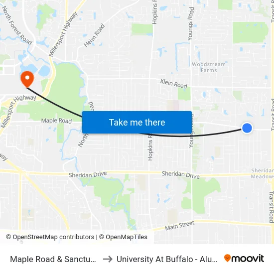 Maple Road & Sanctuary Court to University At Buffalo - Alumni Arena map