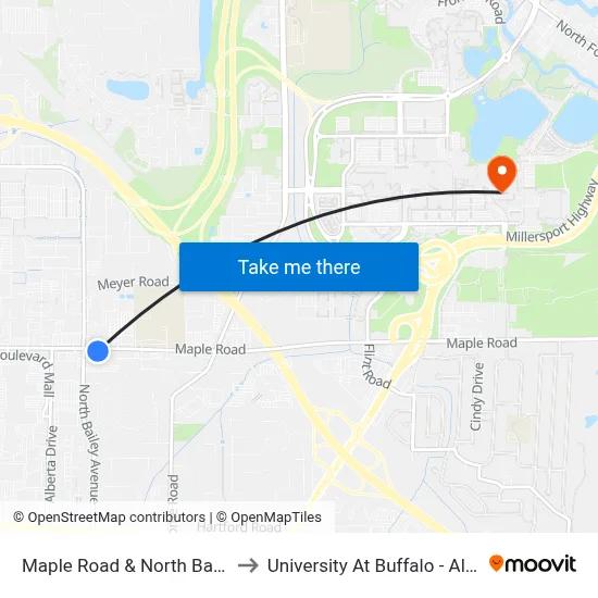Maple Road & North Bailey Avenue to University At Buffalo - Alumni Arena map