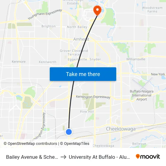 Bailey Avenue & Scheu Place to University At Buffalo - Alumni Arena map