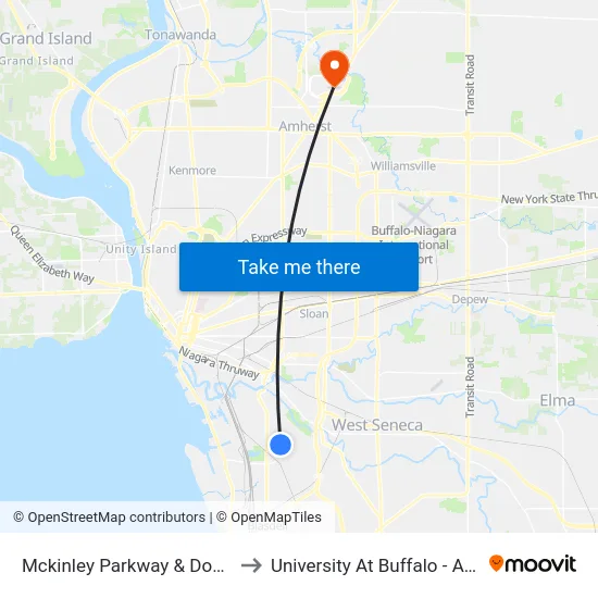 Mckinley Parkway & Downing Street to University At Buffalo - Alumni Arena map