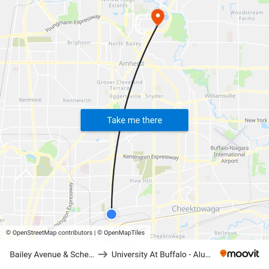 Bailey Avenue & Scheu Place to University At Buffalo - Alumni Arena map