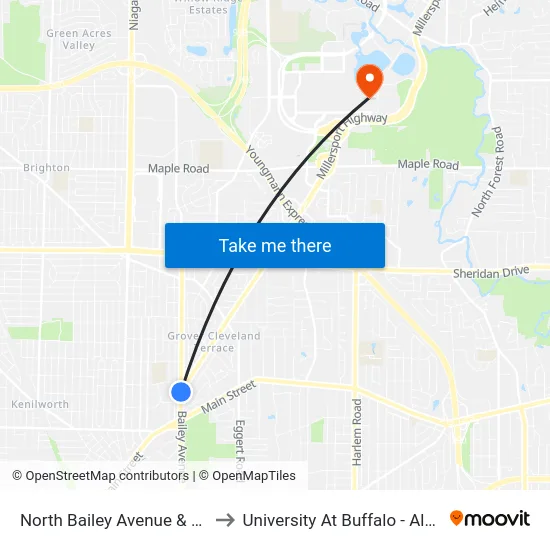 North Bailey Avenue & Park Circle to University At Buffalo - Alumni Arena map