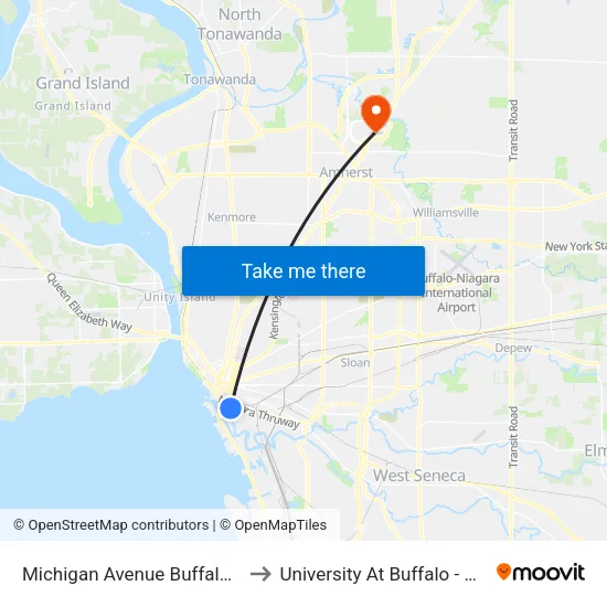 Michigan Avenue Buffalo Creek Casin to University At Buffalo - Alumni Arena map