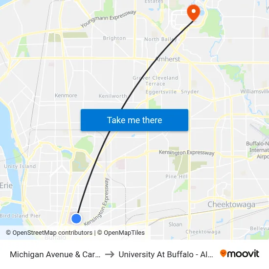 Michigan Avenue & Carlton Street to University At Buffalo - Alumni Arena map