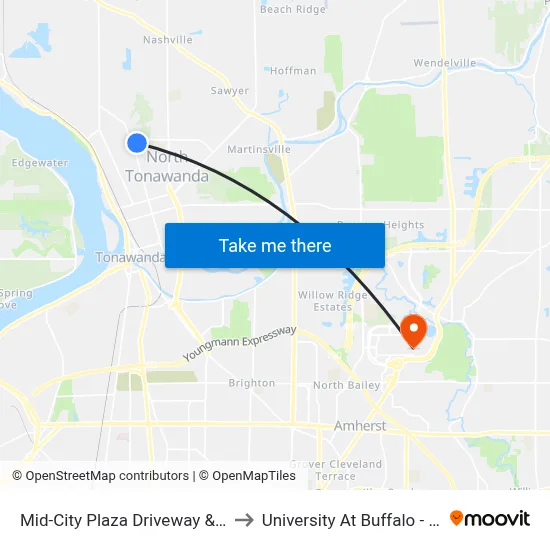 Mid-City Plaza Driveway & Mid-City Plaza to University At Buffalo - Alumni Arena map