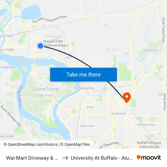 Wal-Mart Driveway & Wal-Mart to University At Buffalo - Alumni Arena map