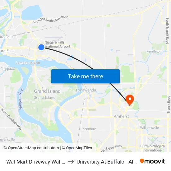 Wal-Mart Driveway & Wal-Mart to University At Buffalo - Alumni Arena map