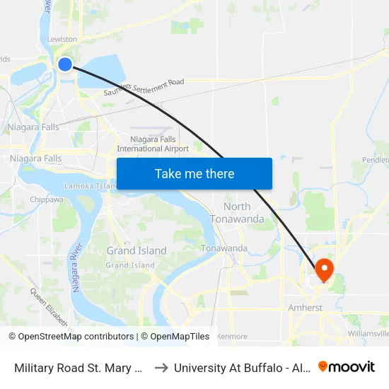 Military Road St. Mary S Hospital E to University At Buffalo - Alumni Arena map