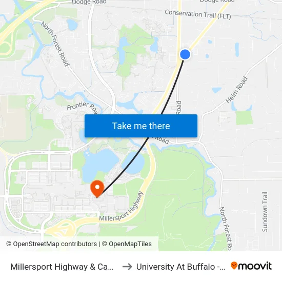 Millersport Highway & Campbell Boulevard to University At Buffalo - Alumni Arena map