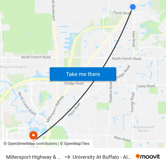 Millersport Highway & New Road to University At Buffalo - Alumni Arena map