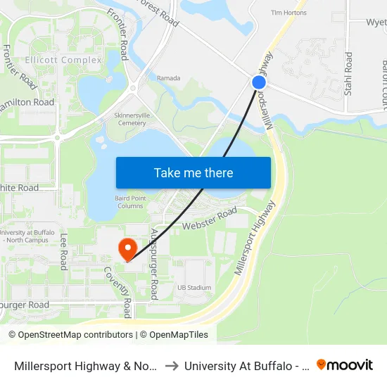 Millersport Highway & North Forest Road to University At Buffalo - Alumni Arena map