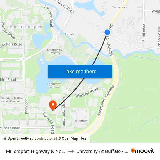Millersport Highway & North Forest Road to University At Buffalo - Alumni Arena map