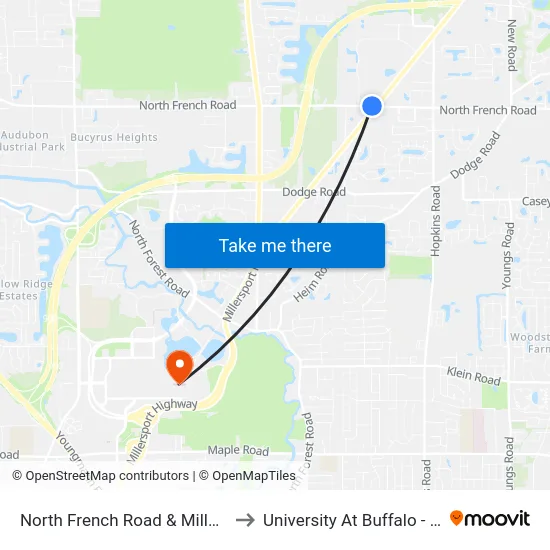 North French Road & Millersport Highway to University At Buffalo - Alumni Arena map