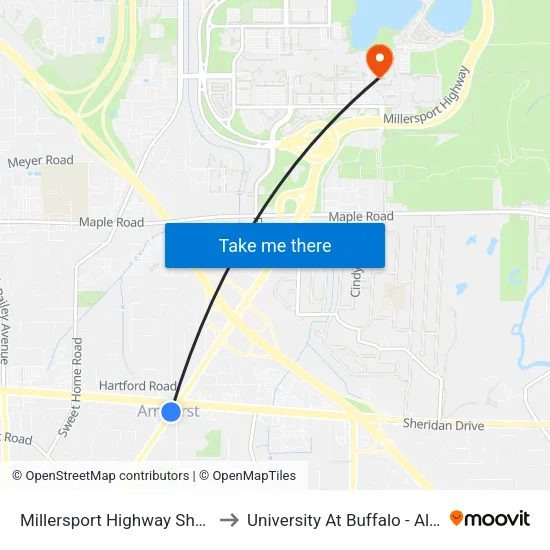 Millersport Highway & Sheridan Drive to University At Buffalo - Alumni Arena map