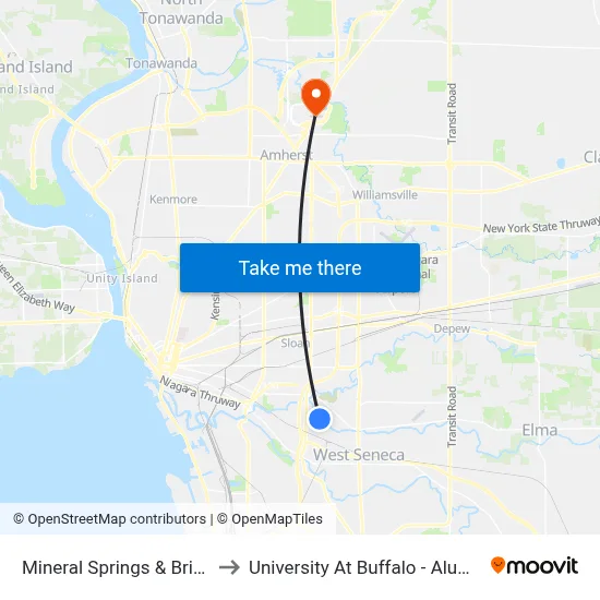Mineral Springs & Brian Lane to University At Buffalo - Alumni Arena map