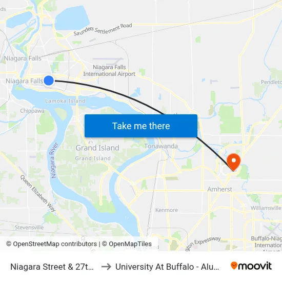Niagara Street & 27th Street to University At Buffalo - Alumni Arena map