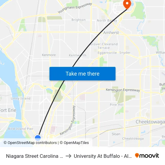 Niagara Street Carolina Street Nort to University At Buffalo - Alumni Arena map