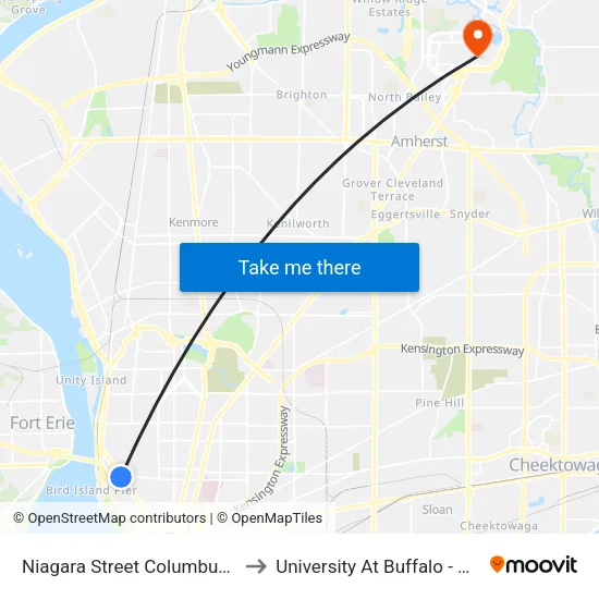 Niagara Street Columbus Pkwy South to University At Buffalo - Alumni Arena map