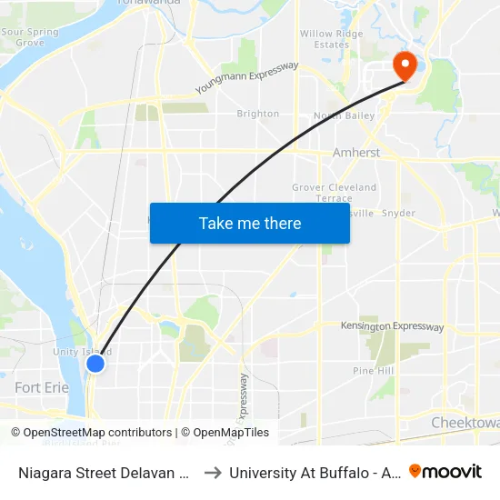 Niagara Street Delavan Avenue North to University At Buffalo - Alumni Arena map