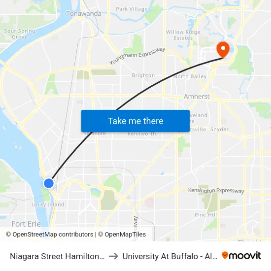 Niagara Street Hamilton Street Nort to University At Buffalo - Alumni Arena map
