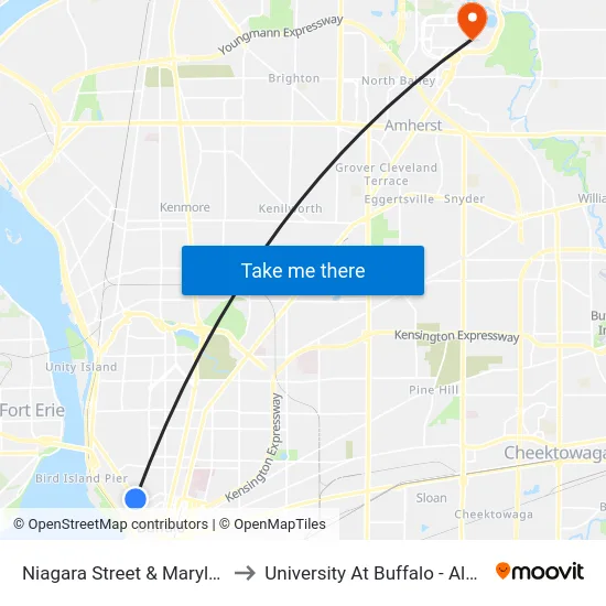 Niagara Street & Maryland Street to University At Buffalo - Alumni Arena map