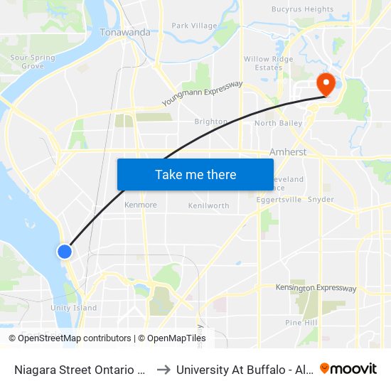 Niagara Street Ontario Street North to University At Buffalo - Alumni Arena map